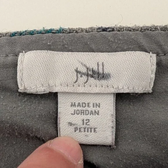 J Jill Plaid Fringe Skirt Womens Petite Size 12 Green Wool Blend Lined Faux Wrap - Picture 5 of 10